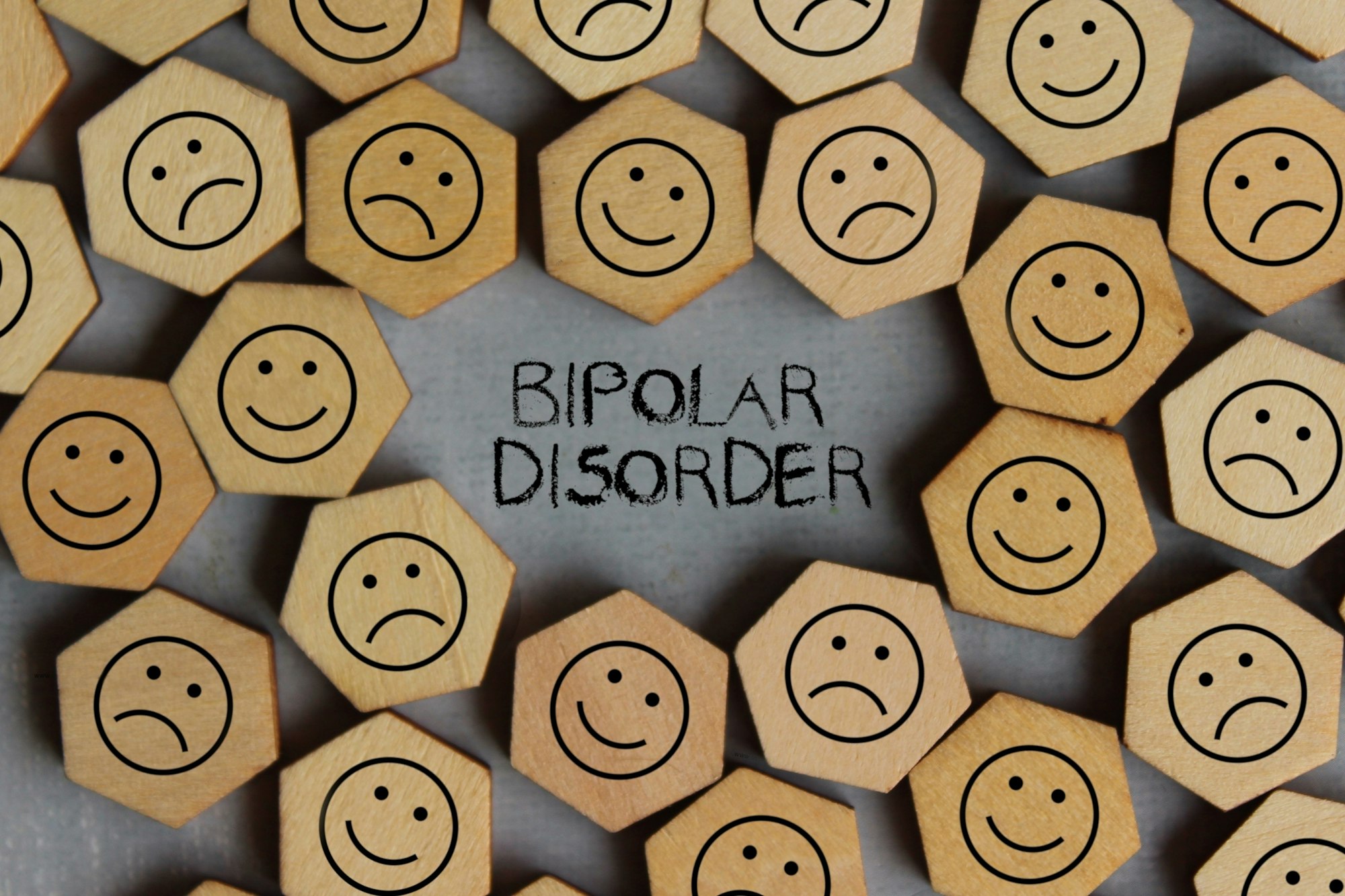 Top view image of smile and sad icon with text BIPOLAR DISORDER
